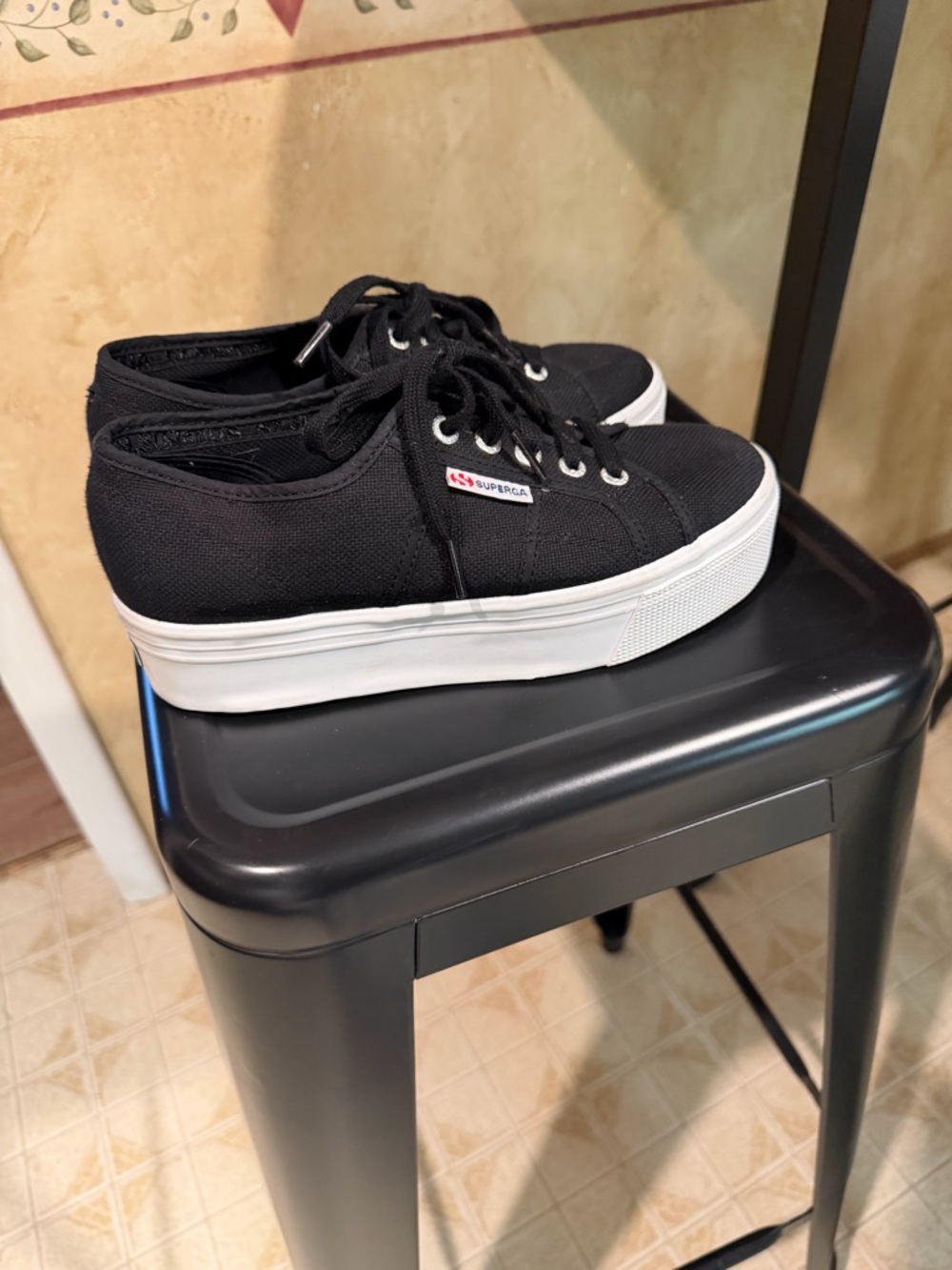 Superga Black Canvas Thick-Sole Sneakers
